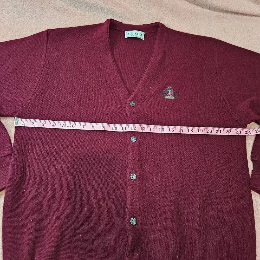 Vintage Izod Men's Burgundy V-Neck Button Cardigan Sweater Made in USA XL